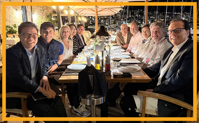 Patrick Goh, Gordon Bell, Peter Karleson, Tomomi Fujita and friends enjoying a portside dinner.